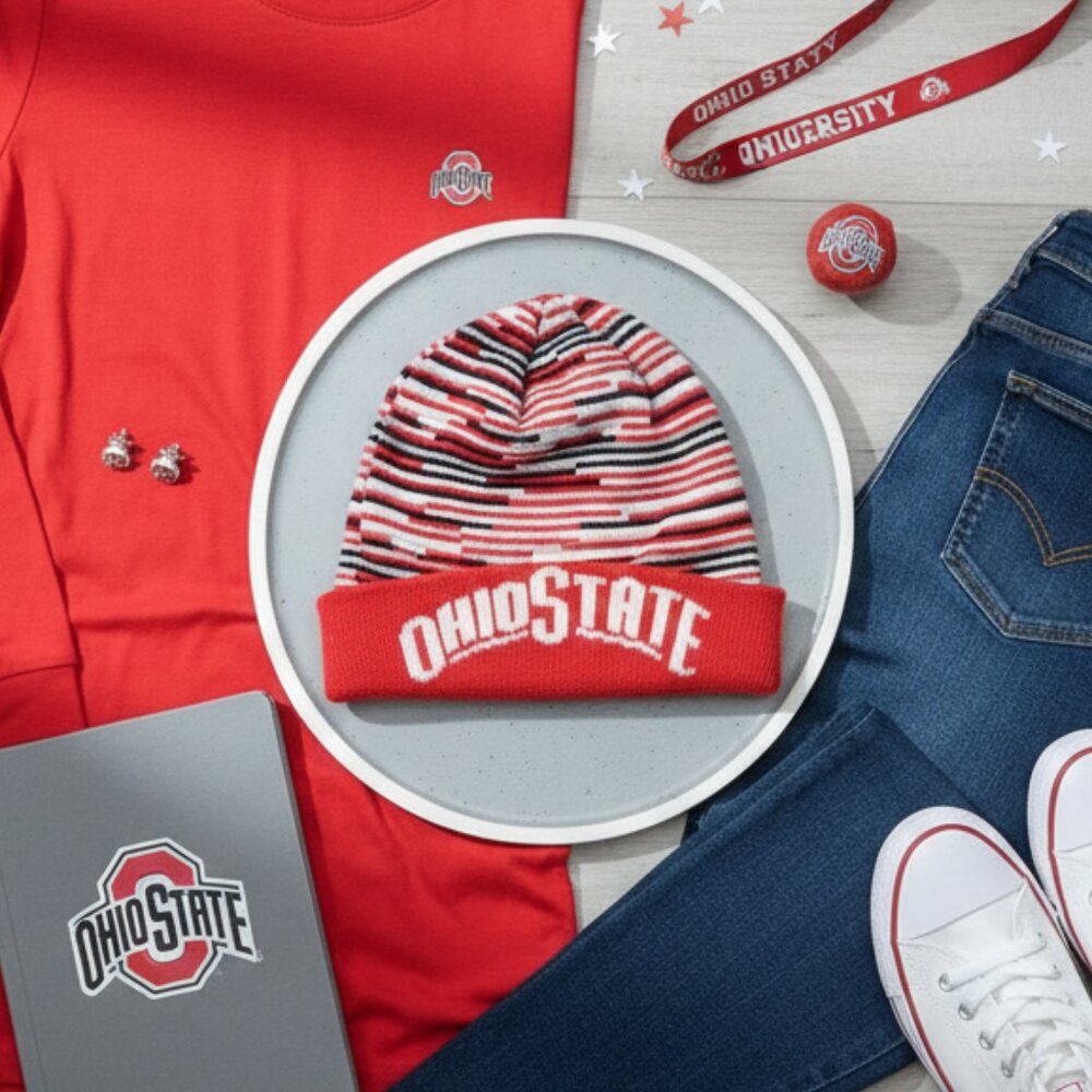 Official Headwear Ohio State Buckeyes Striped Knit Beanie
